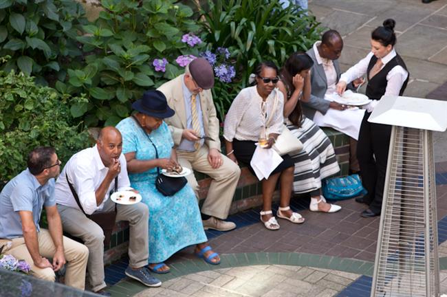 Guests sitting with their food